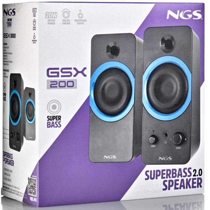 NGS GSX-200 Altavoces Gaming 2.0 Negro/Azul 20W